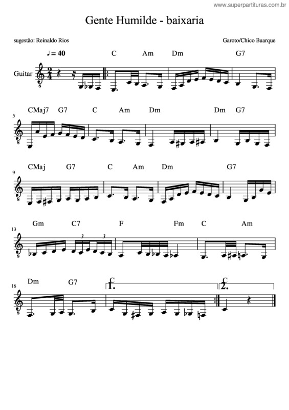 Partitura da música Gente Humilde Baixaria