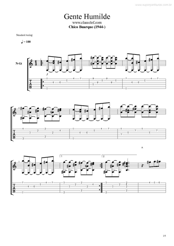 Partitura da música Gente Humilde v.2