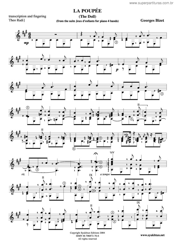 Partitura da música Georges Bizet