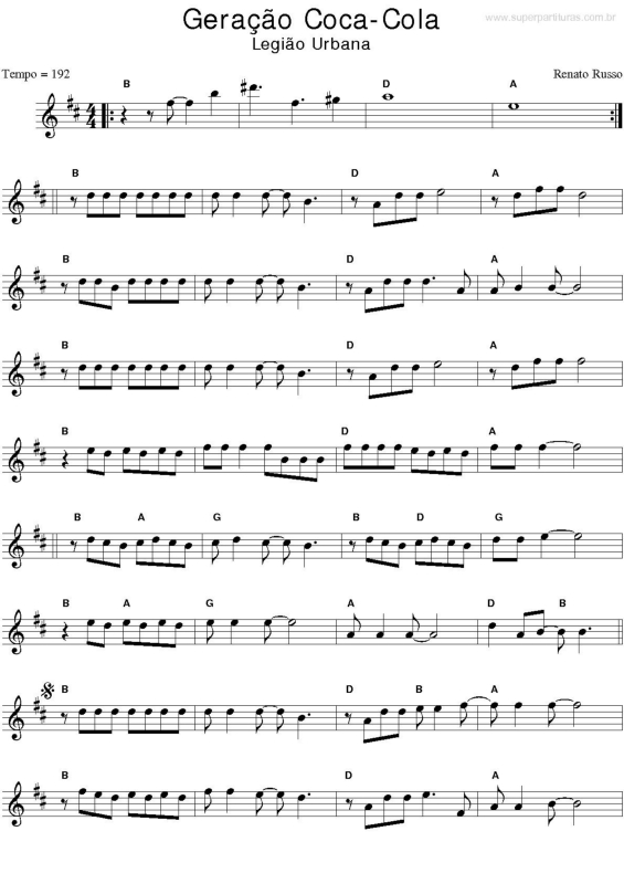 Partitura da música Geração Coca-Cola