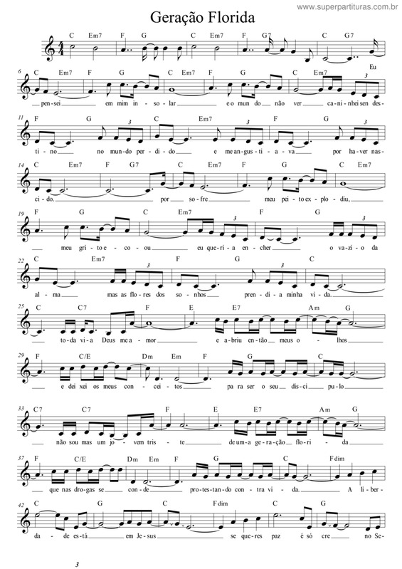 Partitura da música Geração Florida