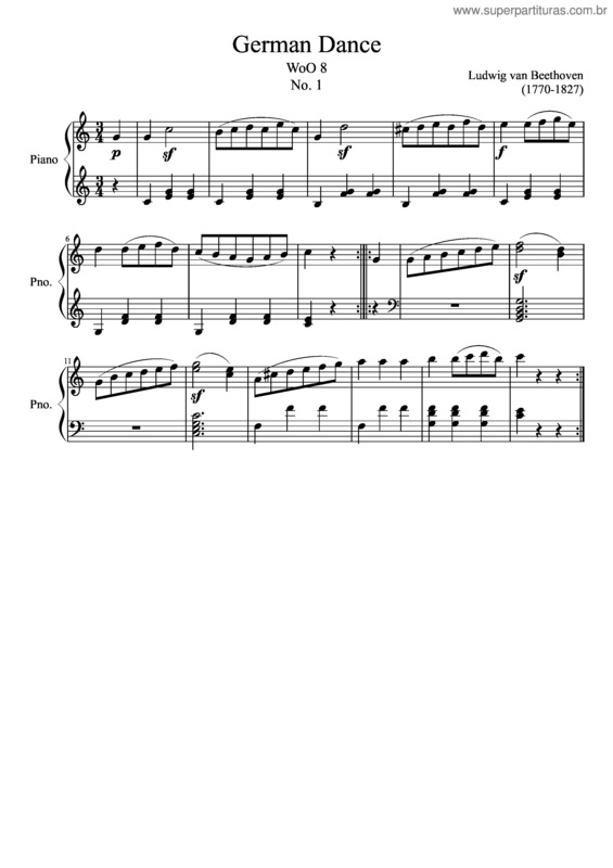 Partitura da música German Dance Woo 8 No. 1