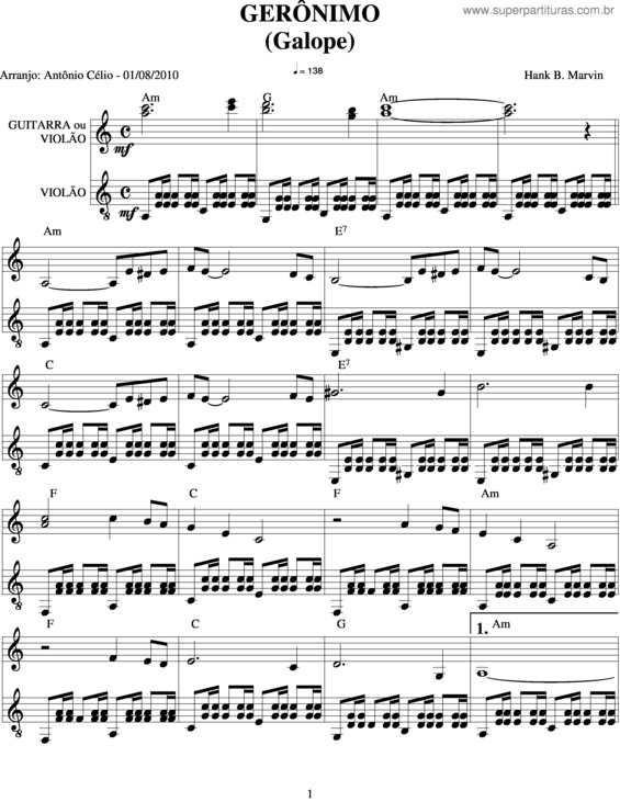 Partitura da música Gerônimo