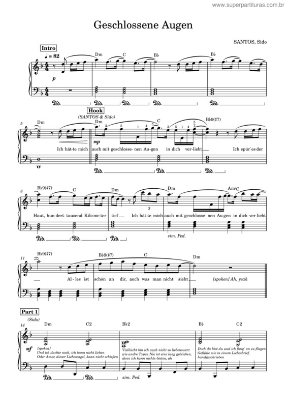 Partitura da música Geschlossene Augen – Santos, Sido