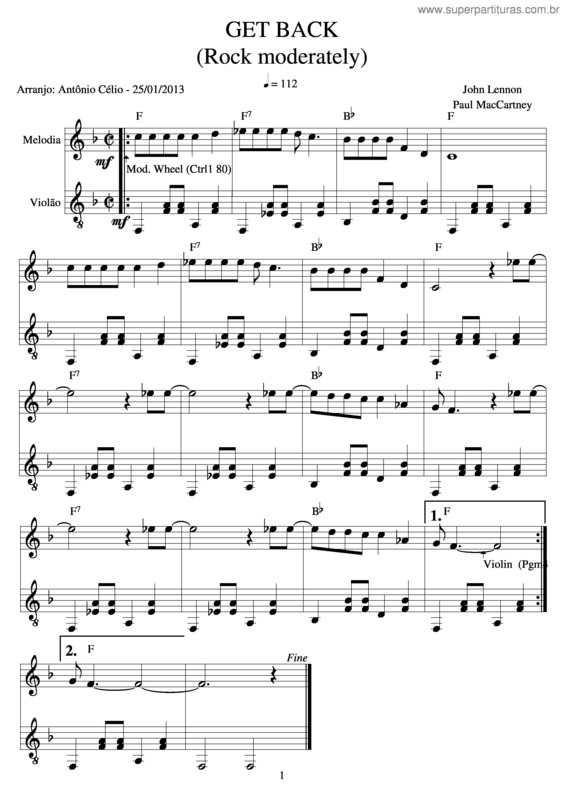 Partitura da música Get Back v.5