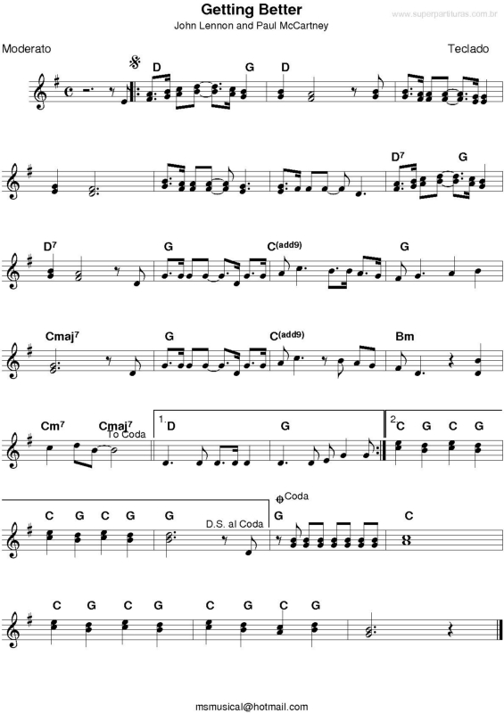 Partitura da música Getting Better v.2