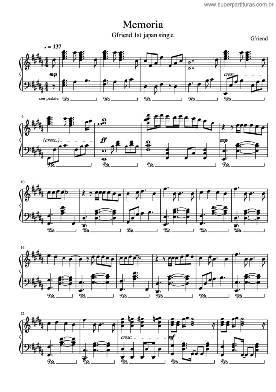 Partitura da música Gfriend Memoria