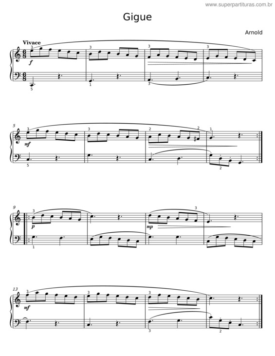 Partitura da música Gigue – Samuel Arnold