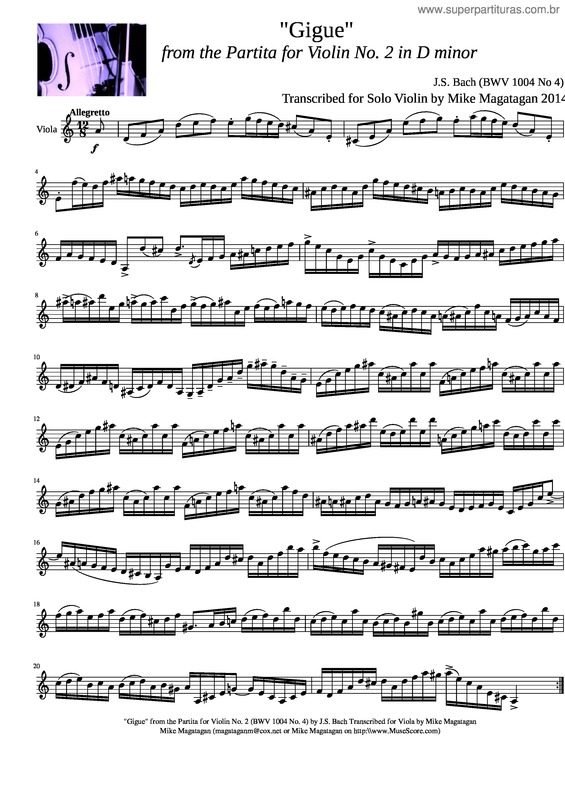 Partitura da música Gigue From The Partita For Violin No 2 Bwv 1004 No 4 For Viola