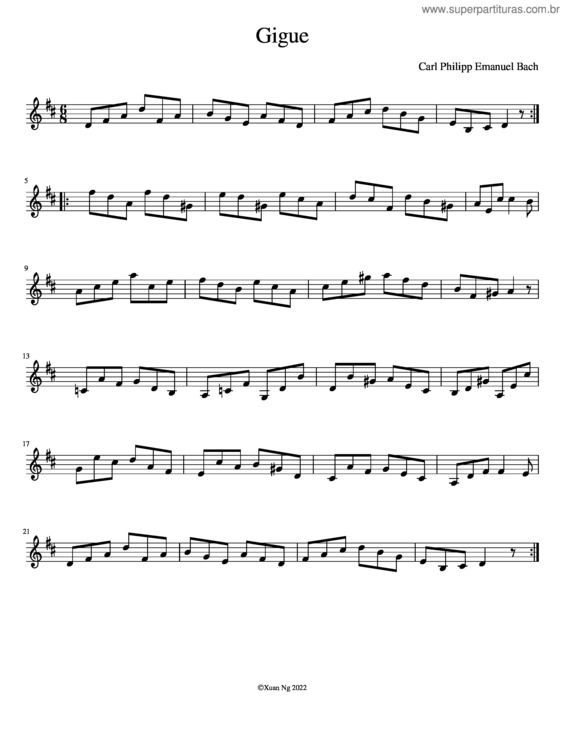 Partitura da música Gigue In D – Carl Philipp Emanuel Bach