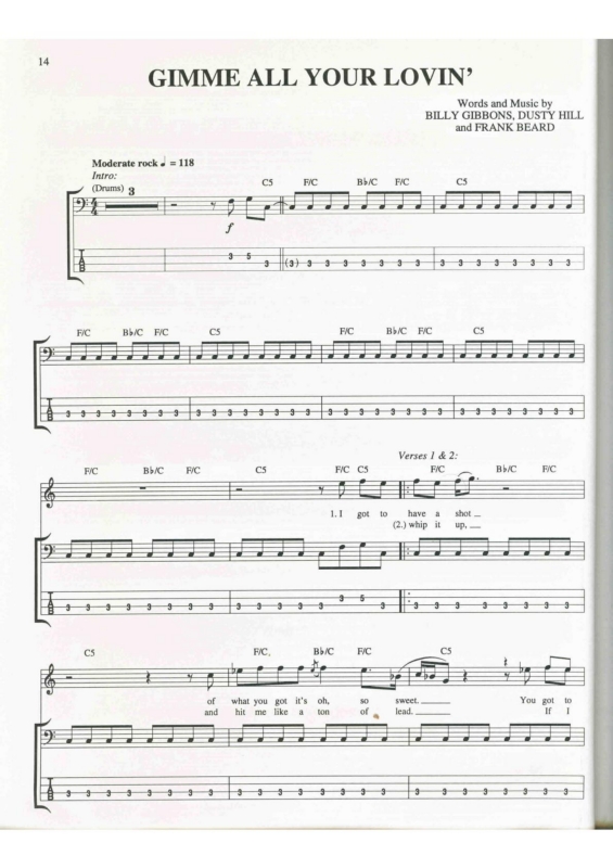 Partitura da música Gimme All Your Lovin`