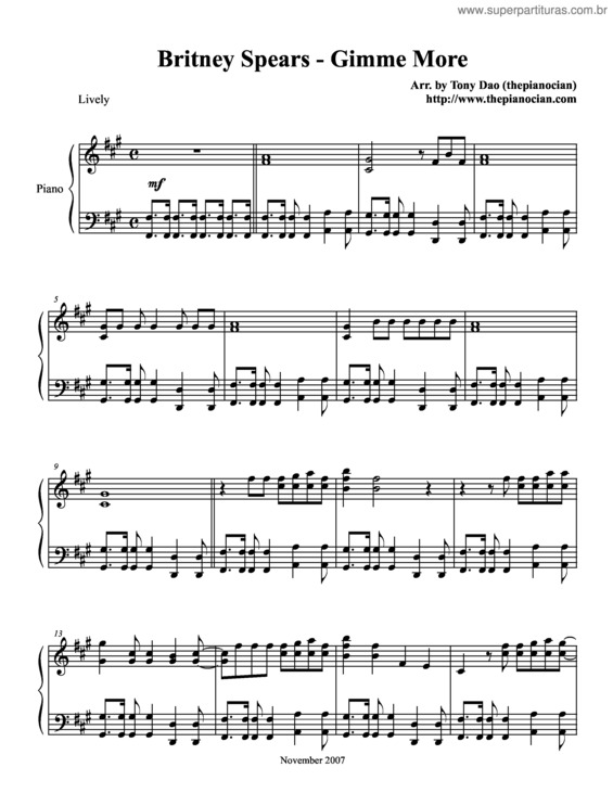 Partitura da música Gimme More`