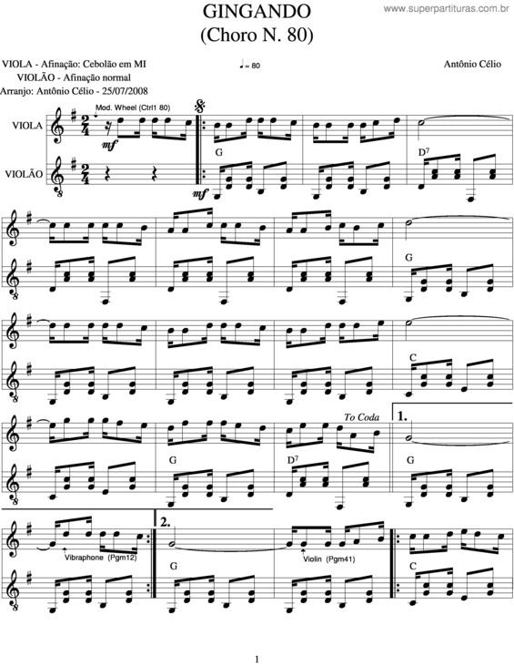 Partitura da música Gingando v.4