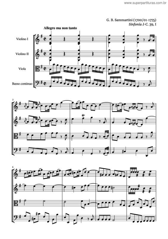 Partitura da música Giovanni Battista Sammartini: Sinfonia  J–C. 39, Allegro Ma Non Tanto
