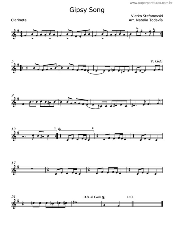 Partitura da música Gipsy Song – Vlatko Stefanovski Trio