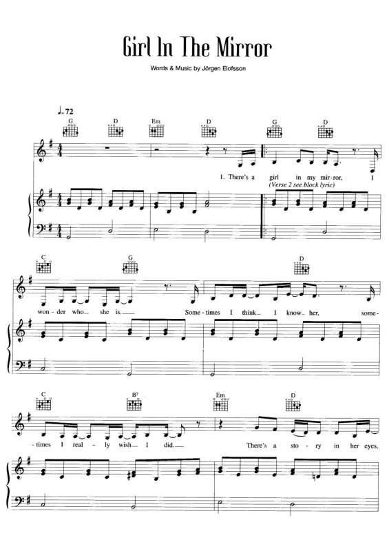 Partitura da música Girl in the Mirror