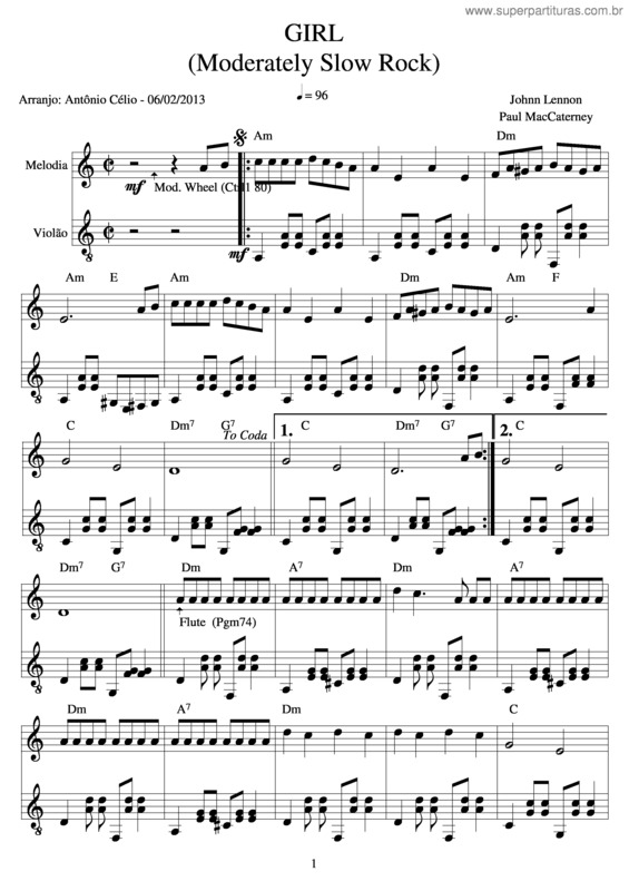 Partitura da música Girl v.3