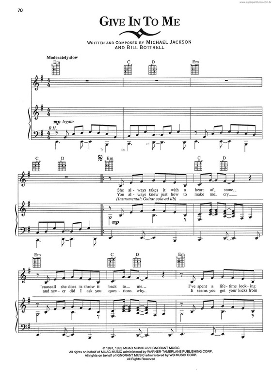 Partitura da música Give In To Me v.2