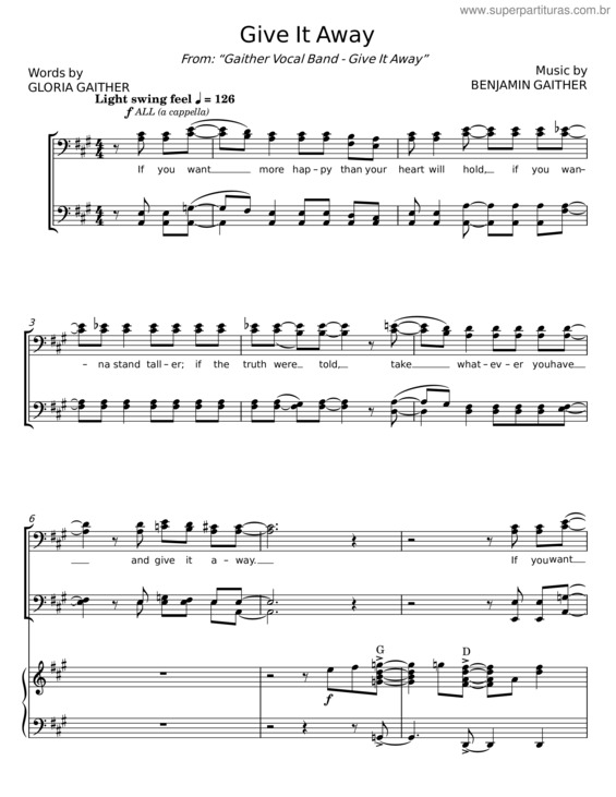 Partitura da música Give It Away – Gloria Gaither