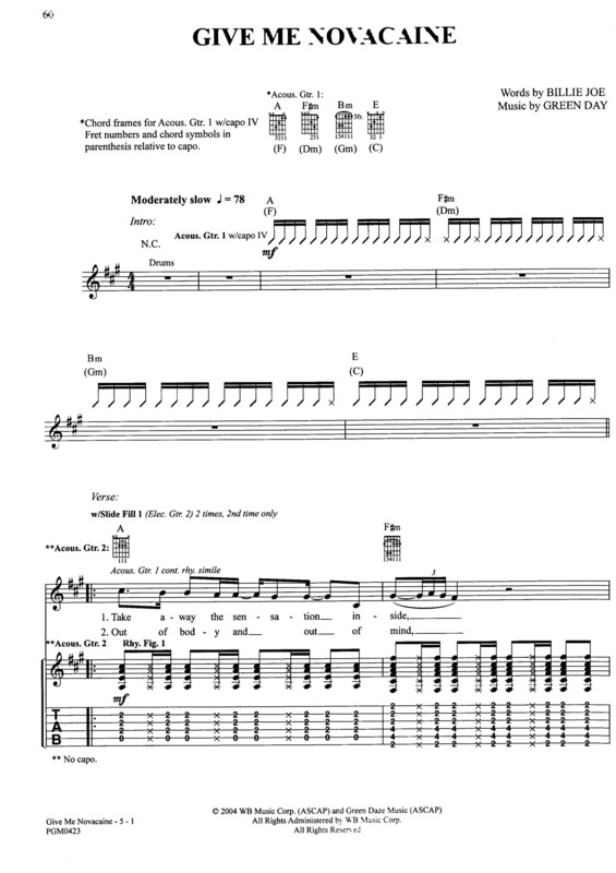 Partitura da música Give Me Novacaine v.2