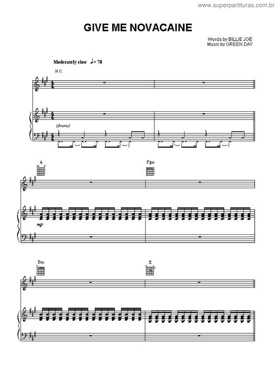 Partitura da música Give Me Novacaine