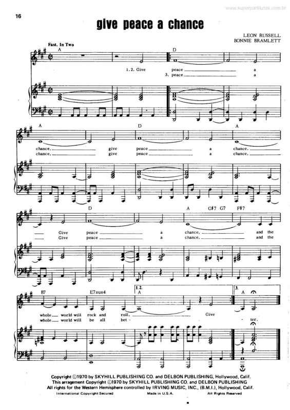 Partitura da música Give Peace a Chance v.3