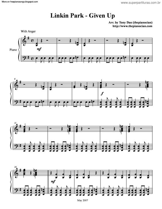 Partitura da música Given Up v.2