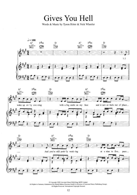 Partitura da música Gives You Hell