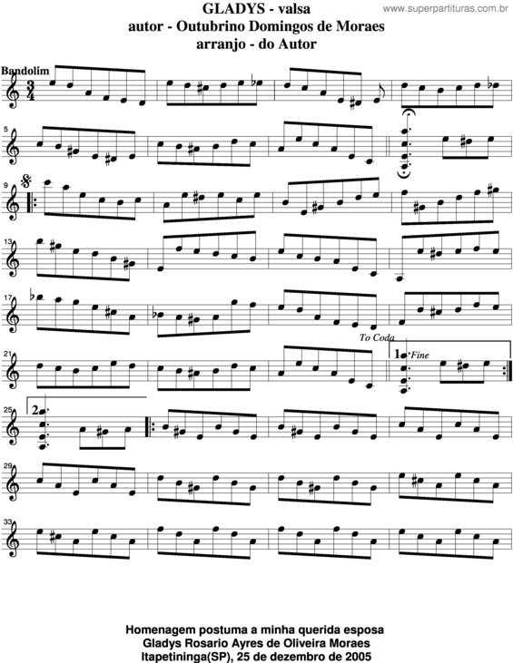 Partitura da música Gladys v.3