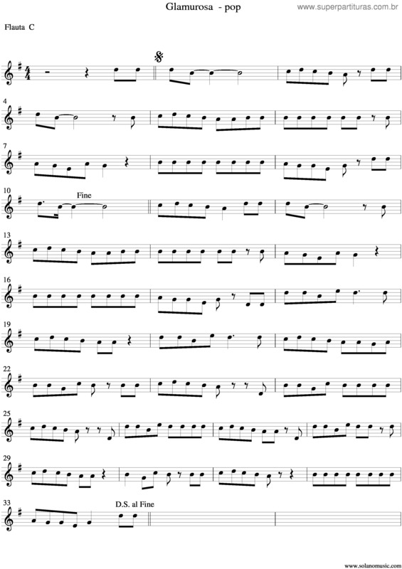 Partitura da música Glamurosa Flauta