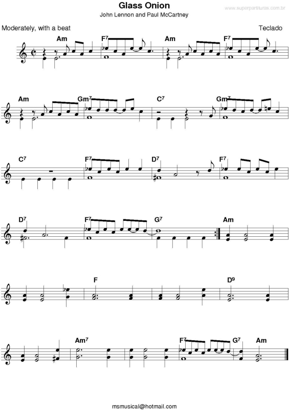 Partitura da música Glass Onion v.2