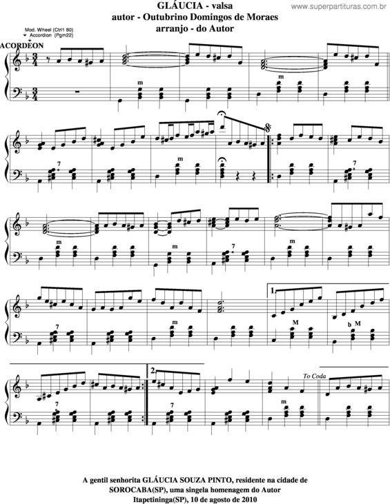 Partitura da música Gláucia 