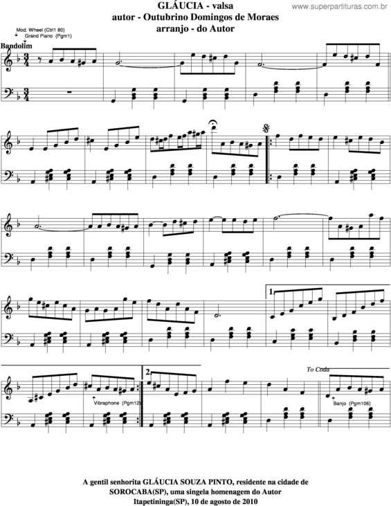 Partitura da música Gláucia v.3