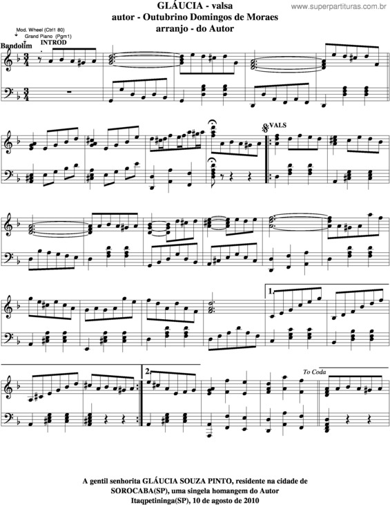 Partitura da música Gláucia v.4