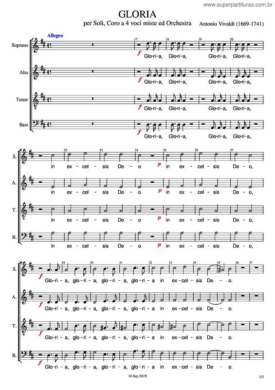 Partitura da música Gloria – Antonio Vivaldi – Enkel Stemmen