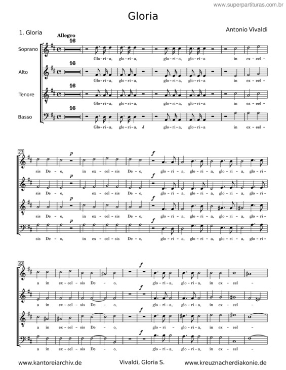 Partitura da música Gloria – Antonio Vivaldi v.3