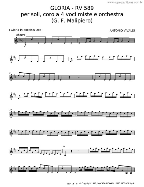 Partitura da música Gloria – Antonio Vivaldi v.4