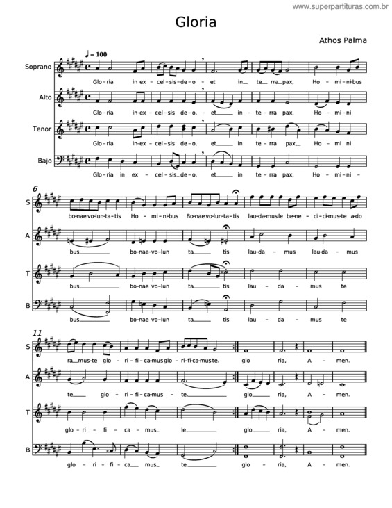 Partitura da música Gloria – Athos Palma