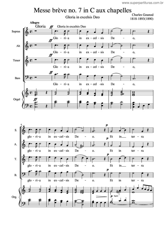 Partitura da música Gloria – Charles Gounod