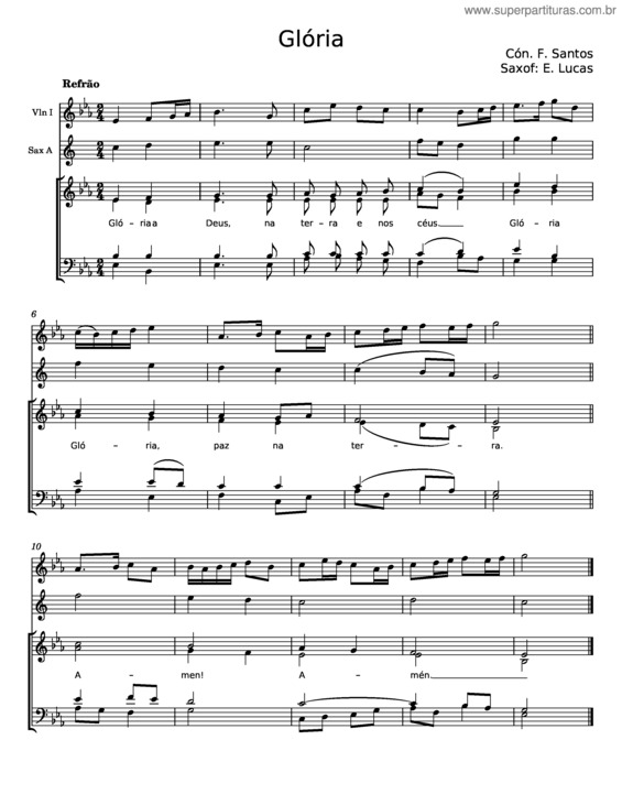 Partitura da música Glória – Cón F Santos v.2