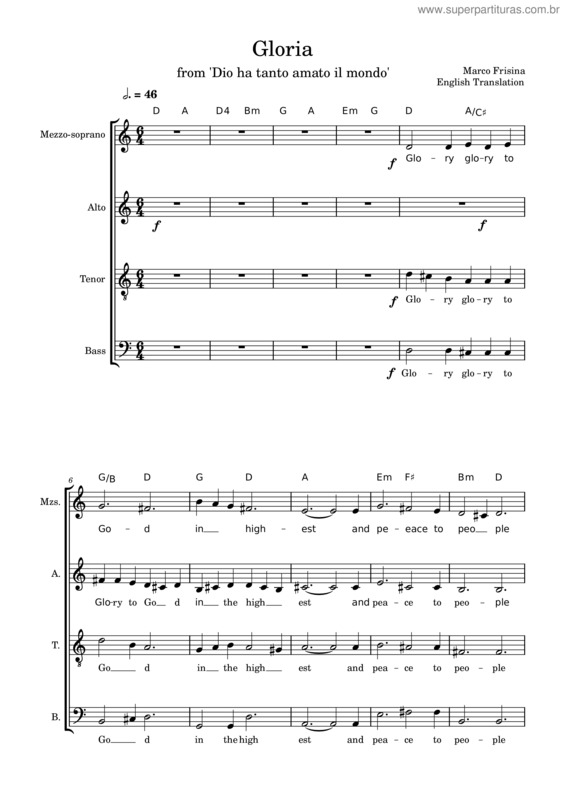 Partitura da música Gloria – Dio Ha Tanto Amato Il Mondo – Marco Frisina Gloria