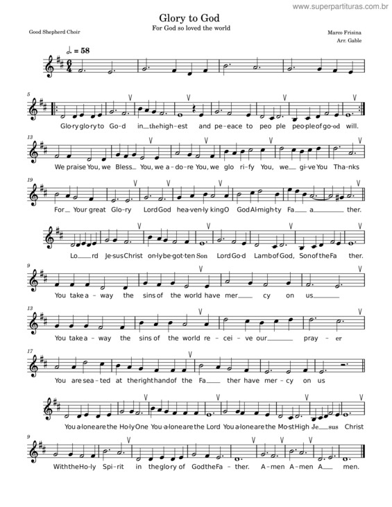 Partitura da música Gloria – Dio Ha Tanto Amato Il Mondo – Marco Frisina