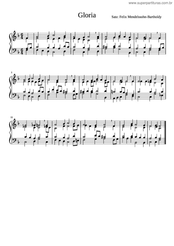 Partitura da música Gloria – Felix Mendelssohn–Bartholdy