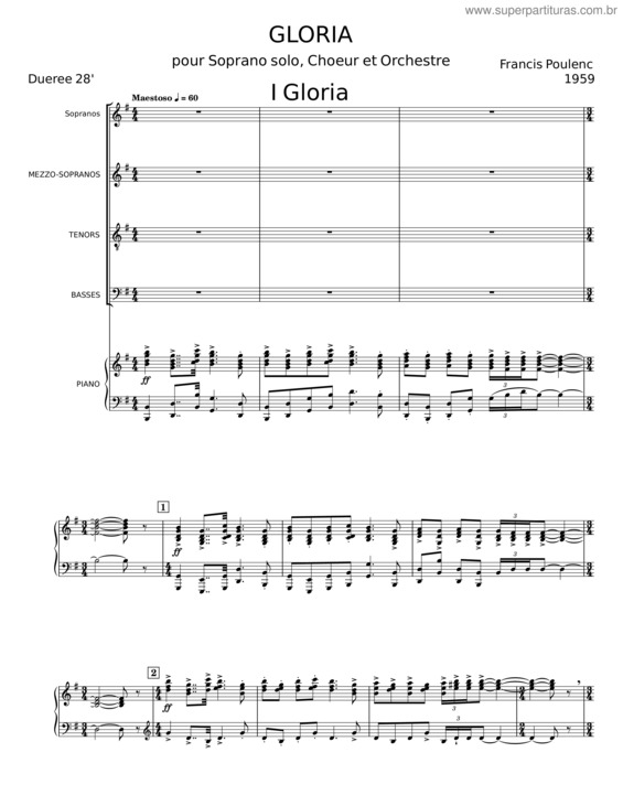 Partitura da música Gloria – Francis Poulenc