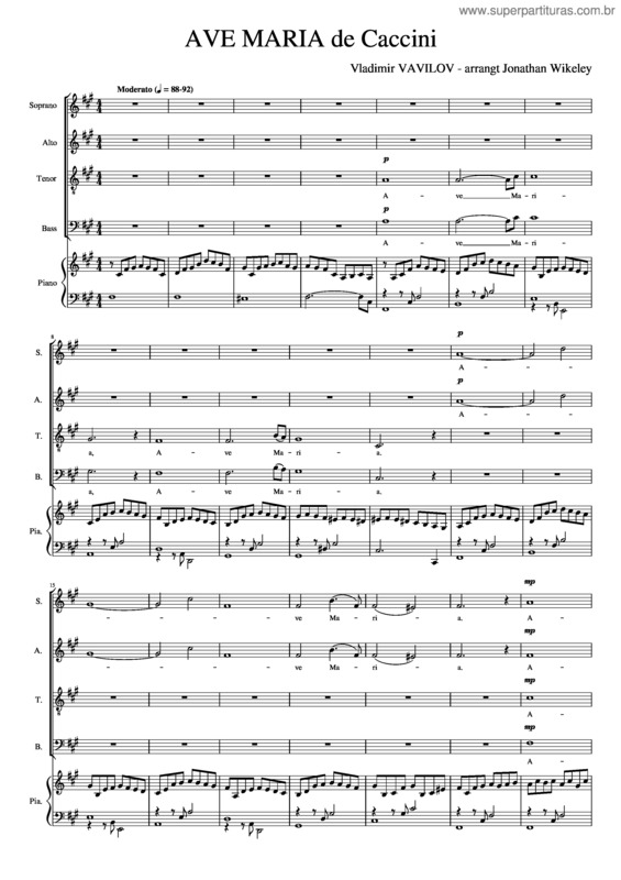 Partitura da música Gloria – Giulio Caccini Ave Maria Satb  Avec Piano   1 –2