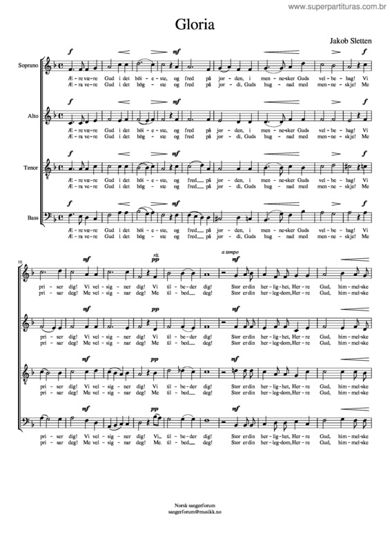 Partitura da música Gloria – Jakob Sletten