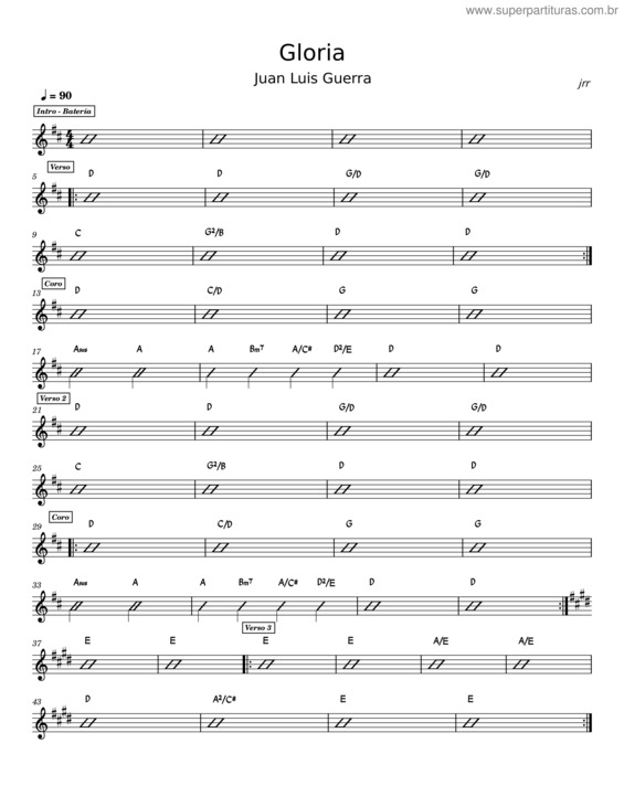 Partitura da música Gloria – Juan Luis Guerra Gloria