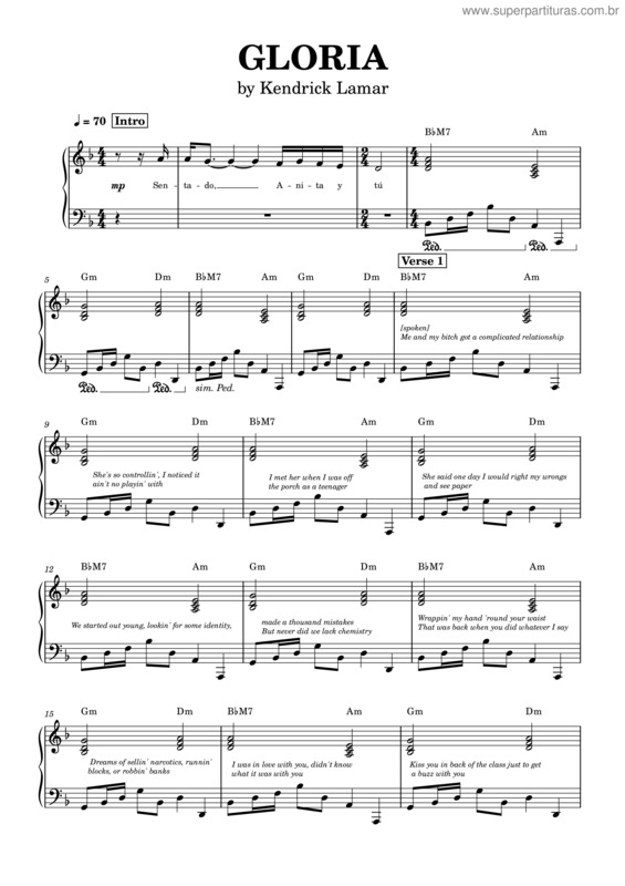 Partitura da música Gloria – Kendrick Lamar