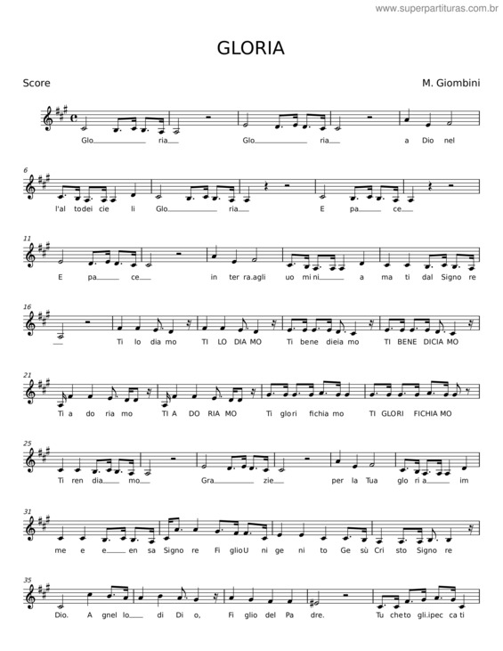 Partitura da música Gloria – M. Giombini