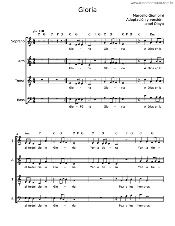 Partitura da música Gloria – Marcello Giombini v.2